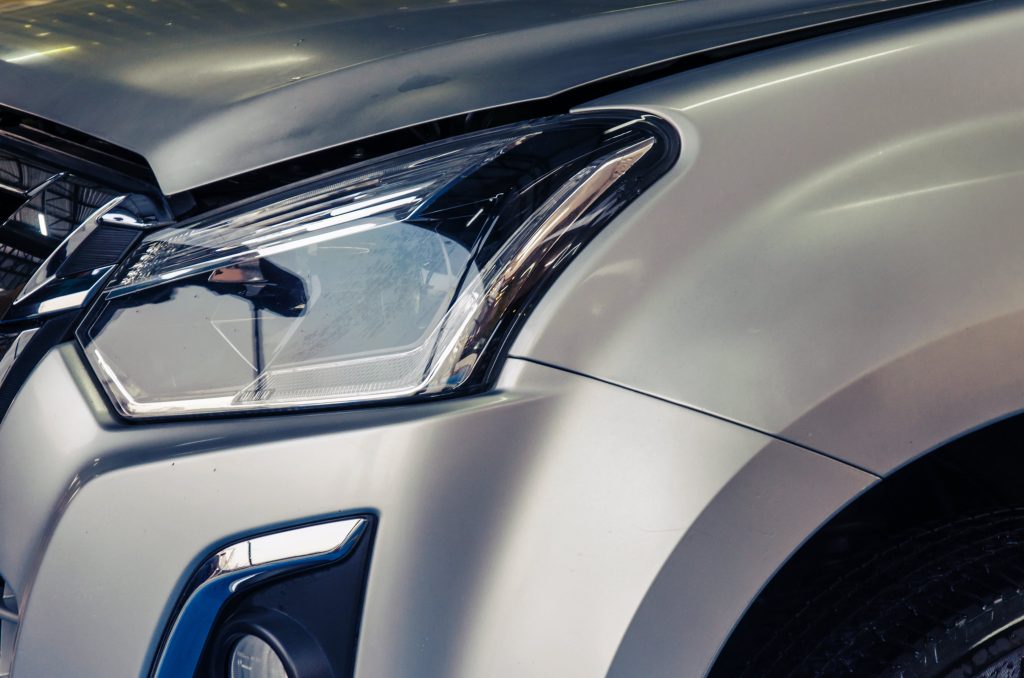 close up of silver car exterior