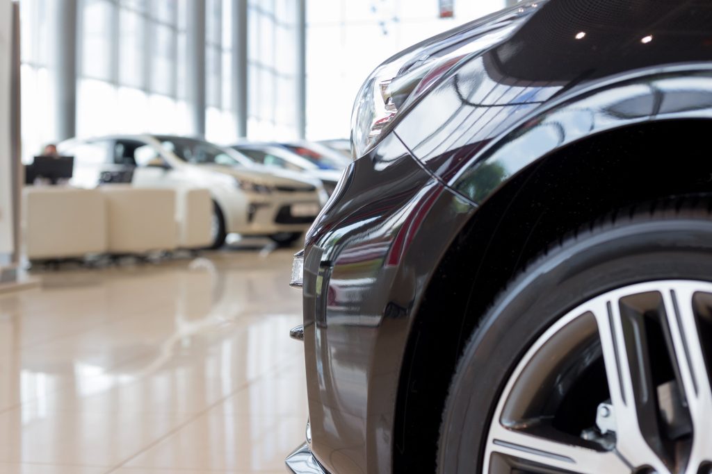 close up car in dealership showroom