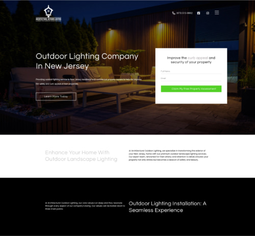 Architectural Outdoor Lighting home page for New Jersey area. Showing the importance of Form placement.