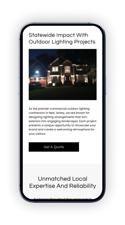 Architectural Outdoor Lighting service webpage on a mobile device.