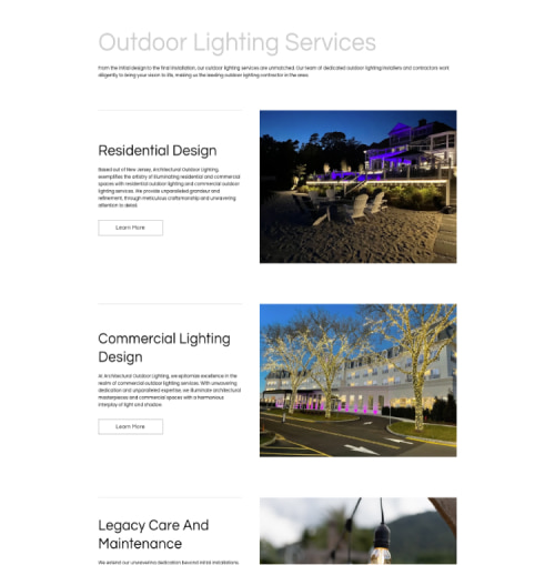 Architectural Outdoor Lighting "outdoor lighting services" webpage.