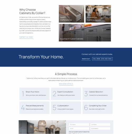 Cabinets by Collier home webpage in desktop view.
