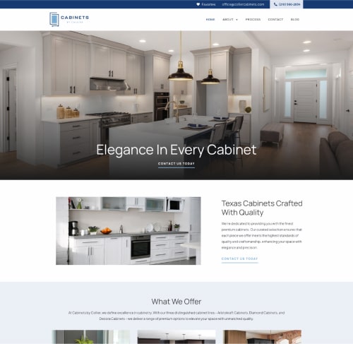 Cabinets by Collier home webpage in desktop view.