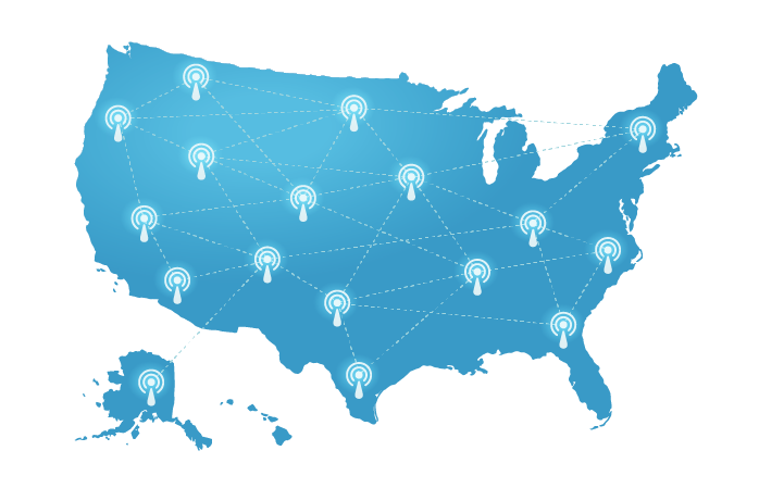 United States map with connection lines.